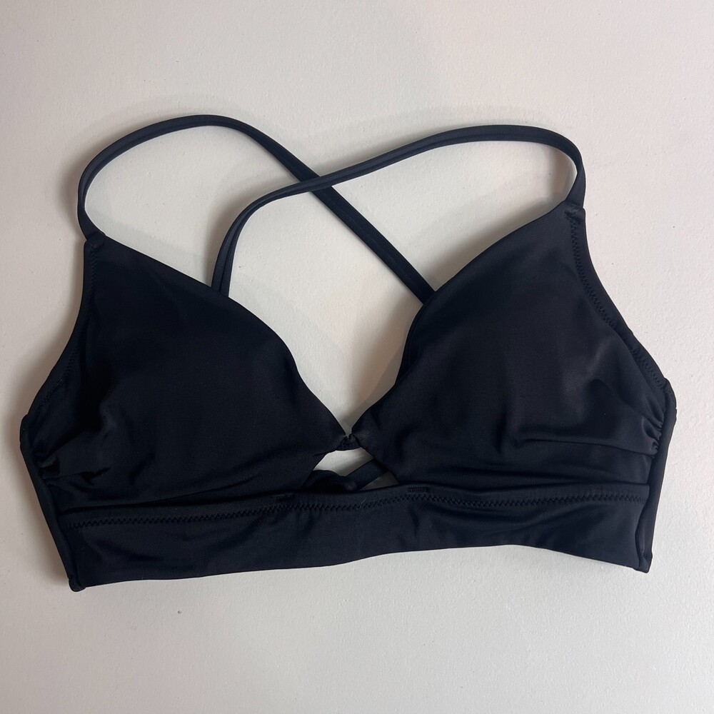 Shade & Shore Women's Tie Front Bikini Top Black Underwire Size 34B